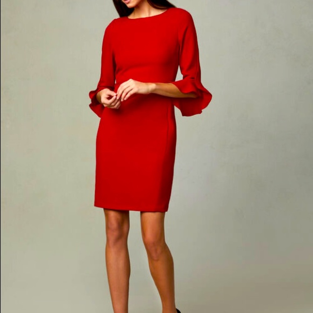 Karl Lagerfeld Red Bell-Sleeve Sheath Dress